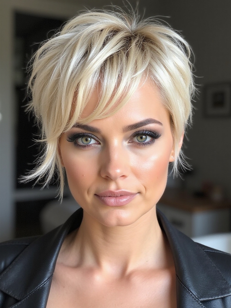 A soft balayage blonde pixie