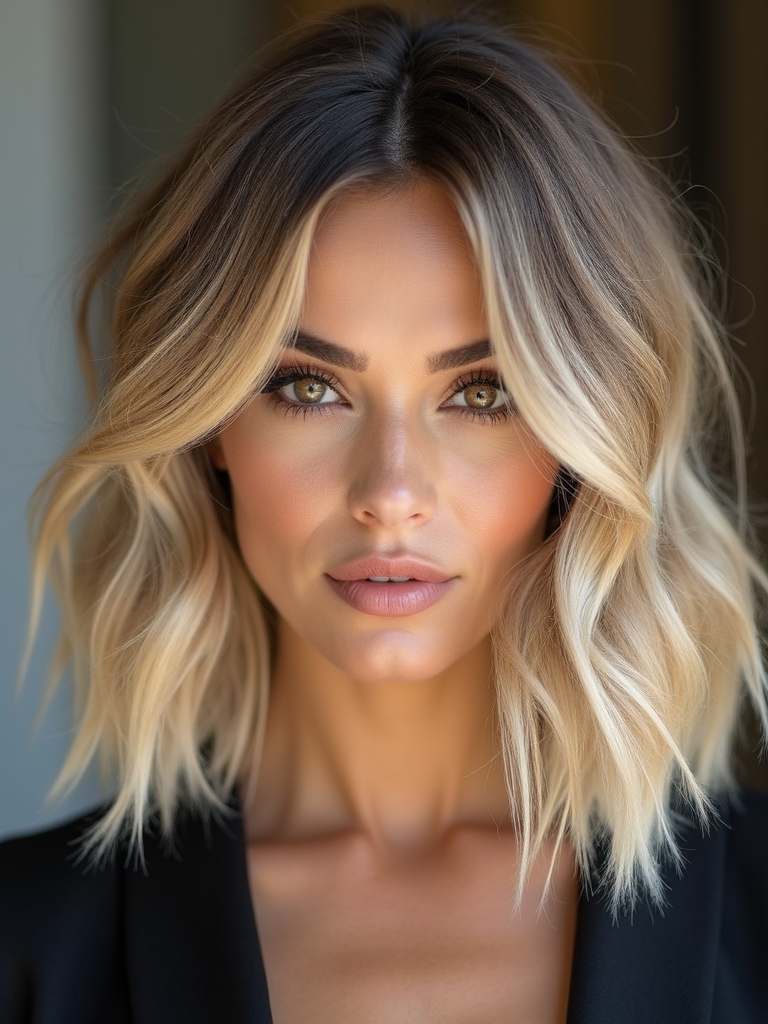sun kissed rooty balayage bob
