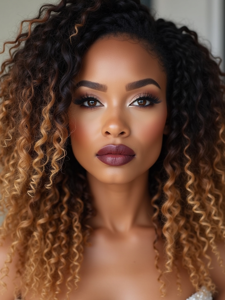 ombre dreadlocs with curled ends arranged in a bridal half-up style
