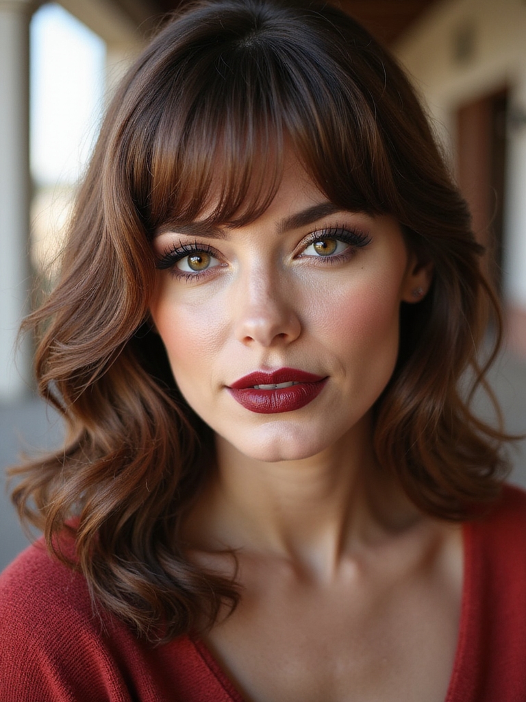 swooped side bangs tapered layers