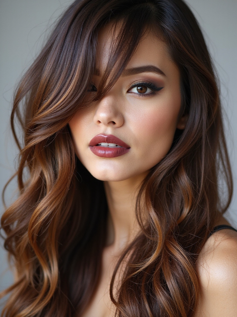 Swoopy voluminous side bangs