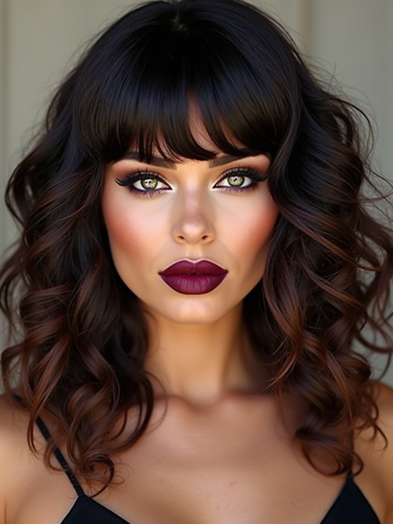 tapered curly bottleneck bangs