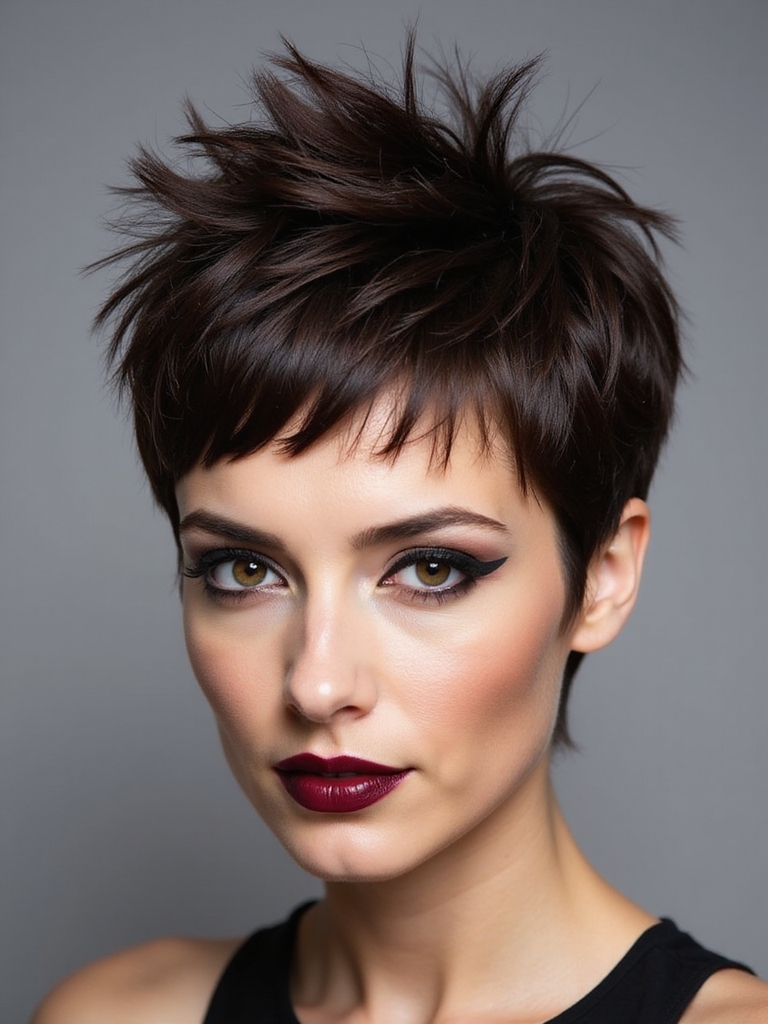 A spiky pixie with textured spikes for thick hair