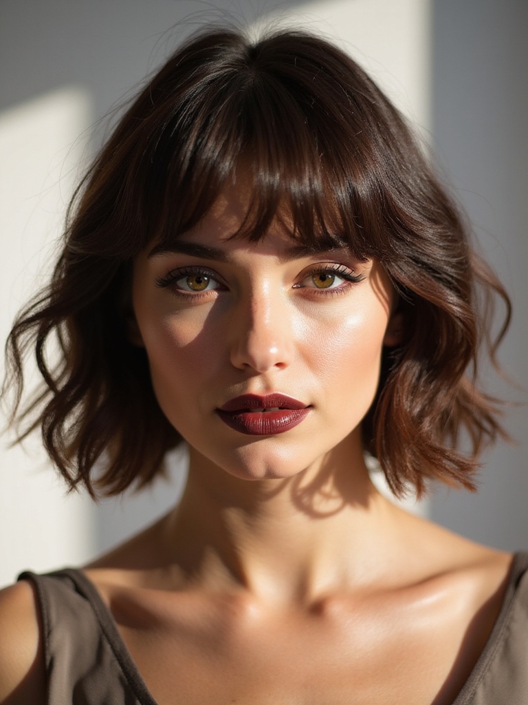 A textured lob with choppy mini curtain bangs