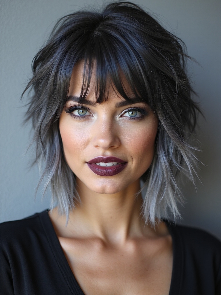 textured micro bangs wolf cut