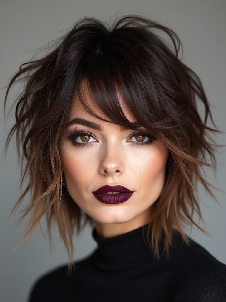 textured mid length shag layers