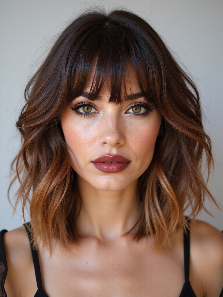 textured shag with curtain bangs