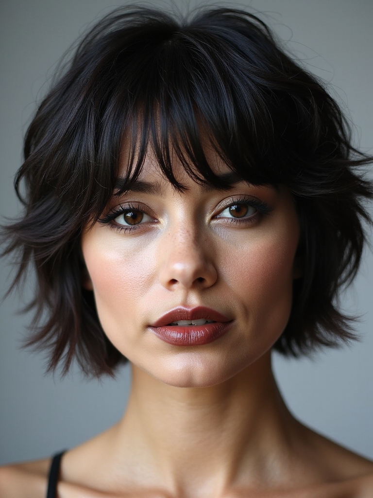 Shaggy tousled bangs bob