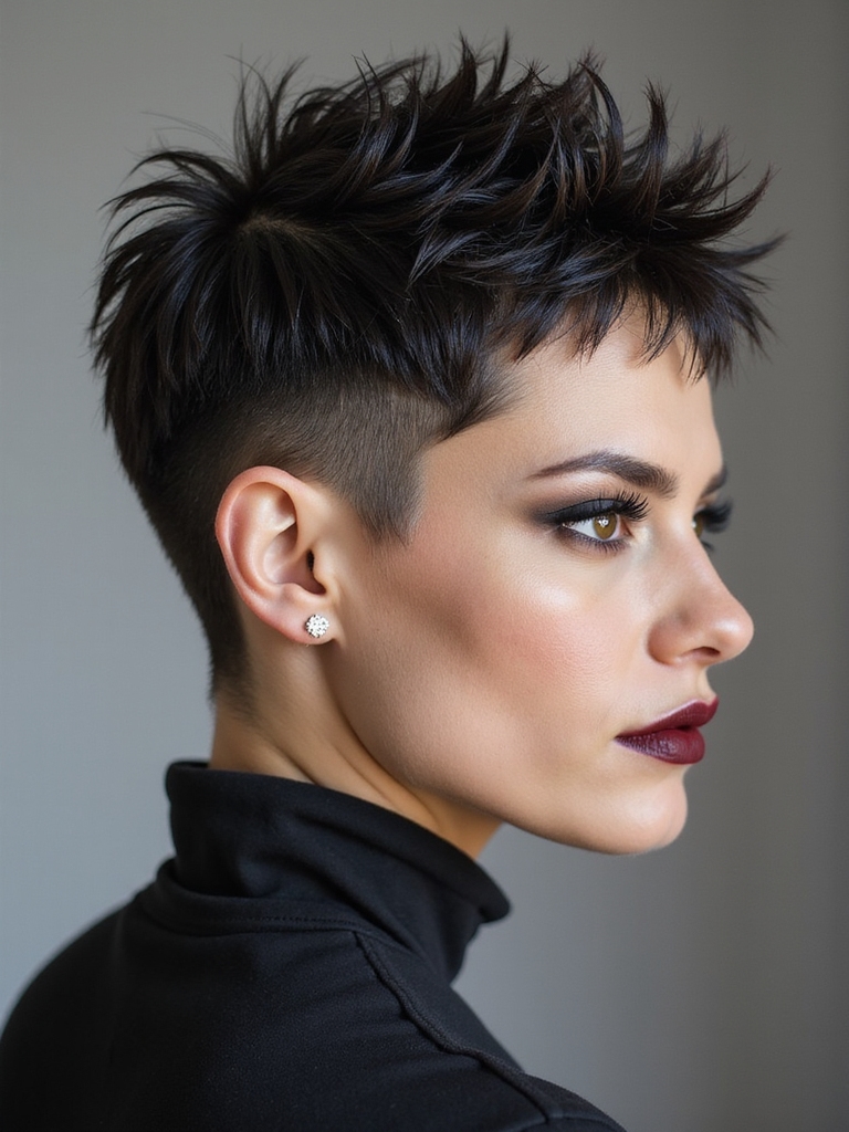 A textured spiky pixie with tapered sides