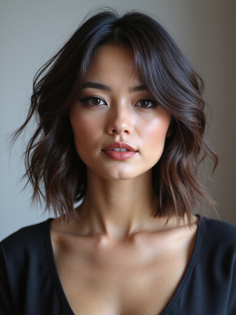 textured tousled long bob