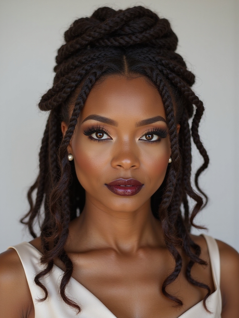 elegant loc chignon for a Black bride styled at the nape with a classic formal arrangement