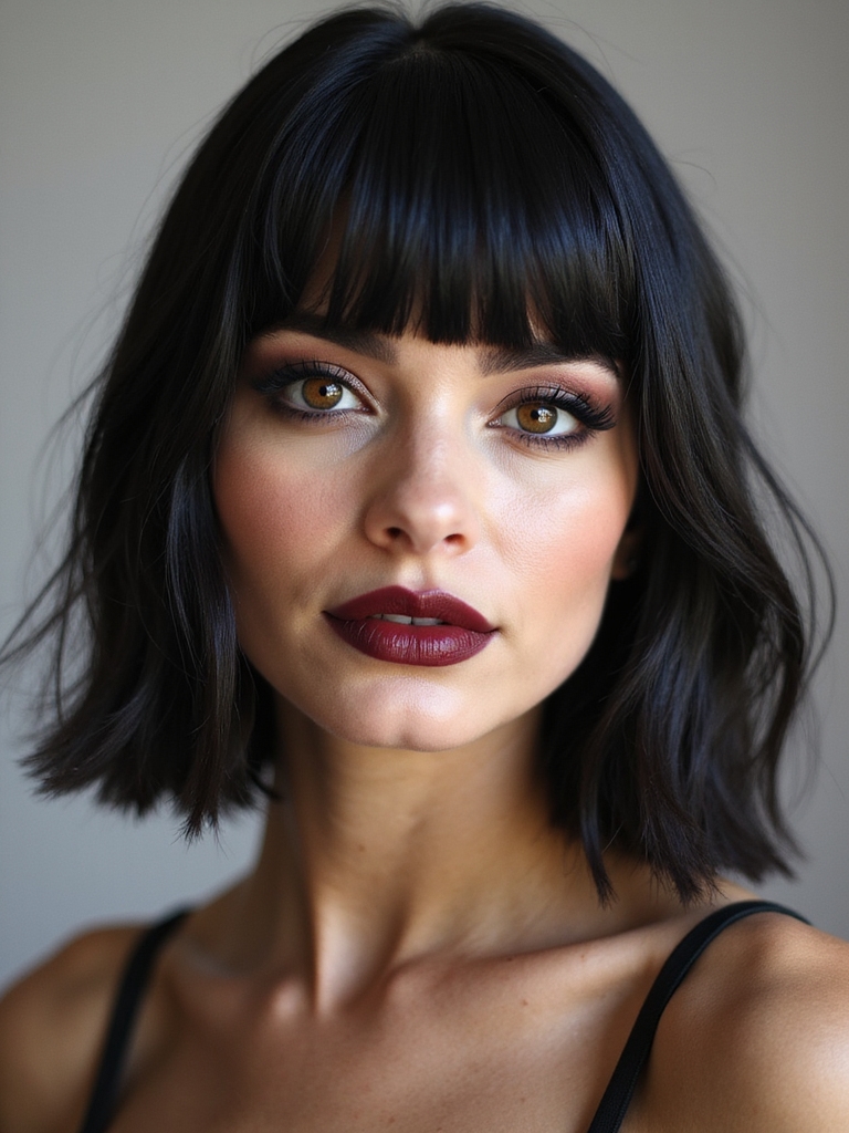 tiny blunt eyebrow skimming fringe
