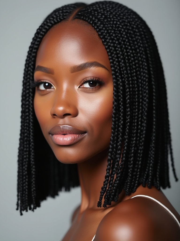 A micro-braided knotless bob with fine, fluid texture
