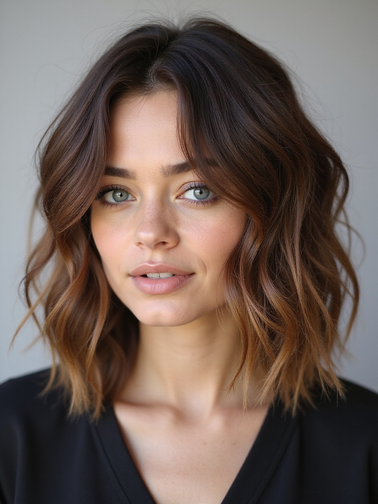 A tousled wavy messy bob