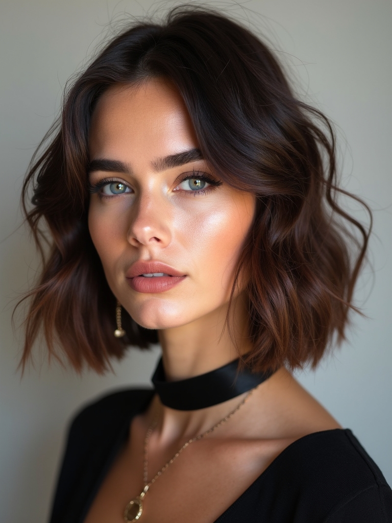 tousled center part wavy bob