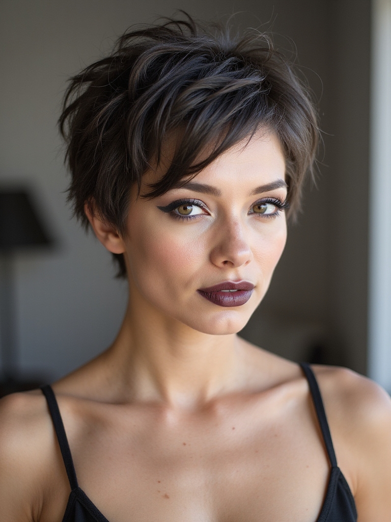A tousled bedhead pixie