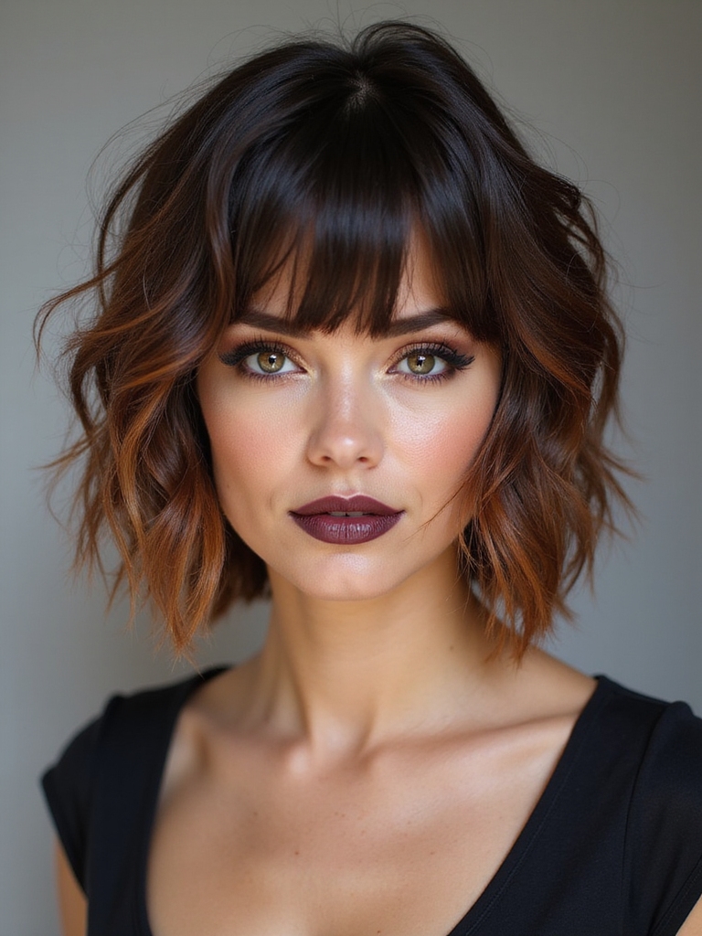 A shaggy bob paired with a feathered fringe