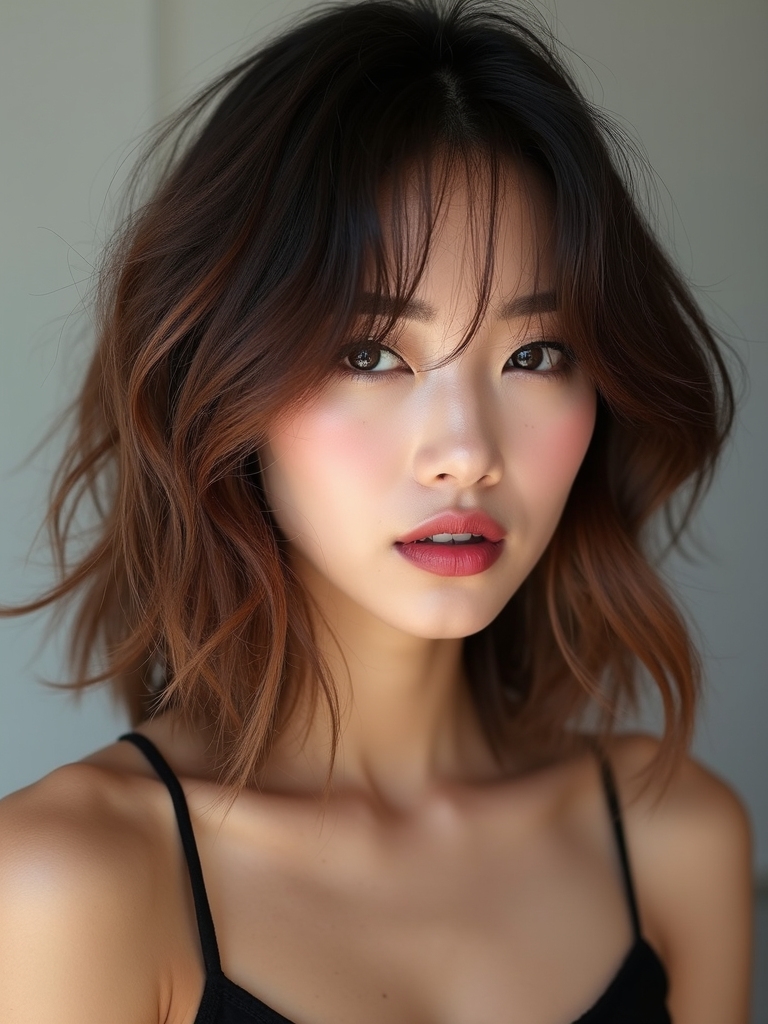 tousled feathered layers with bangs