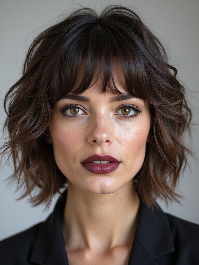 A textured shag with wispy face-framing bangs