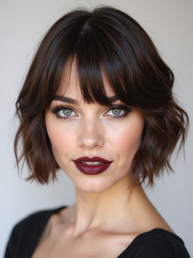 tousled french bob with curtain