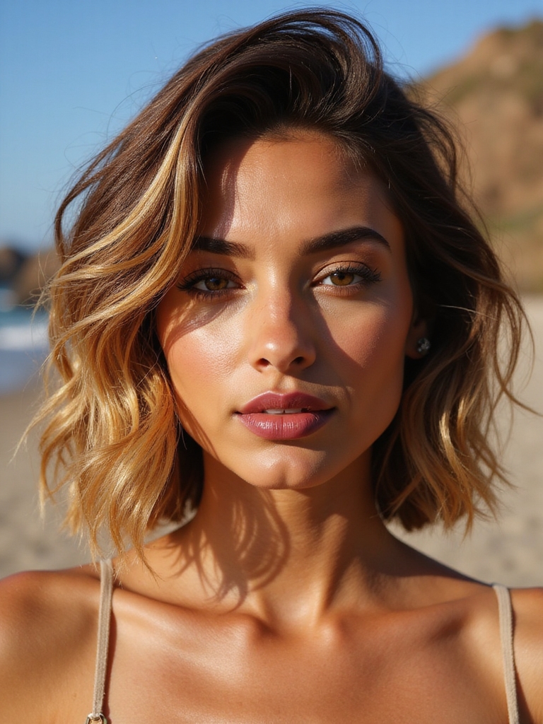 Tousled wavy lob