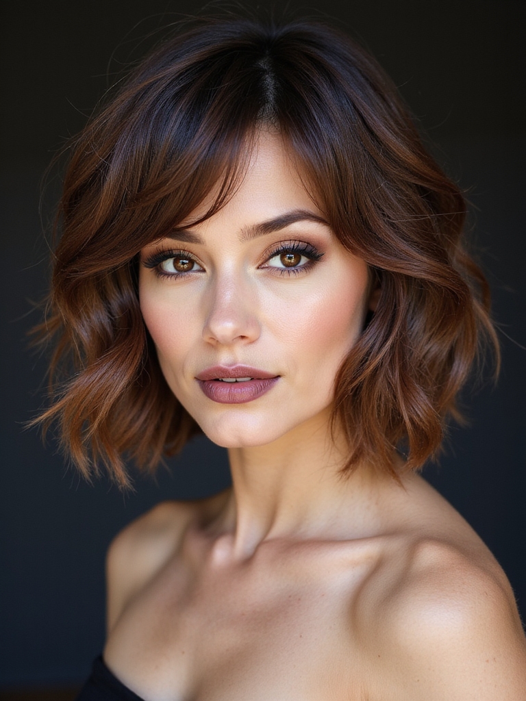 A tousled mocha brown bob with waves