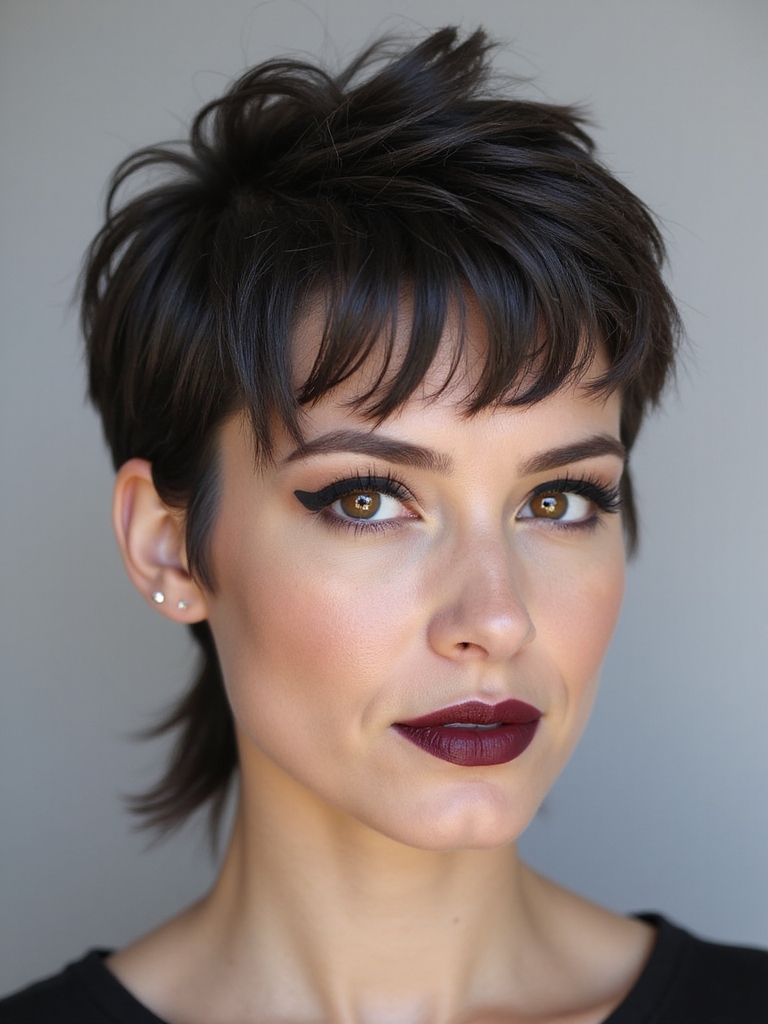 A tousled pixie-mullet hybrid with an undercut
