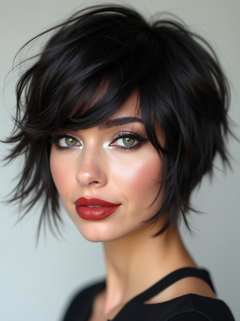 A short shag cut with micro bangs