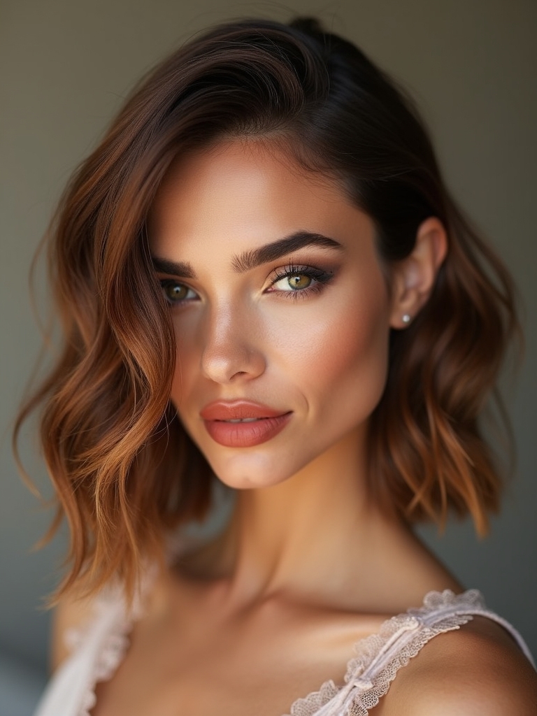 A wavy chestnut brown bob