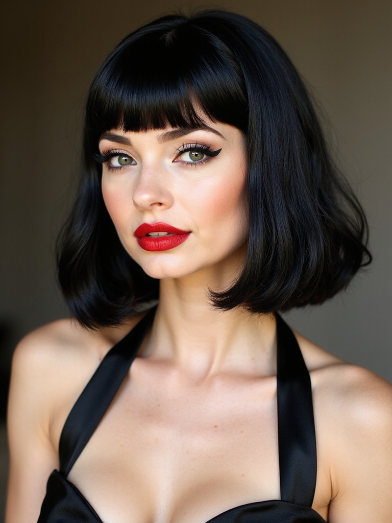 Retro pin-up short bangs rolled in a soft arch