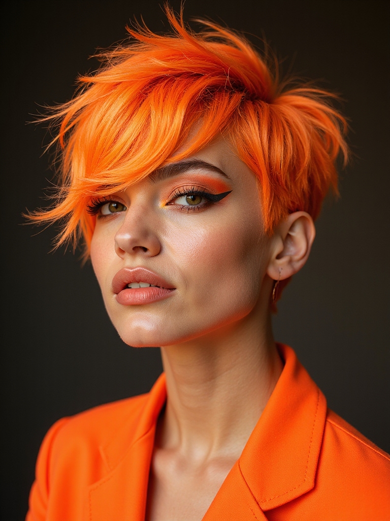 vivid tangerine shaggy wolfcut