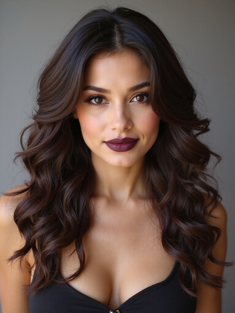 voluminous dark chocolate layered curls