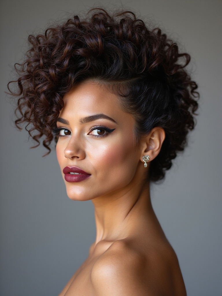A curly pixie with a voluminous crown