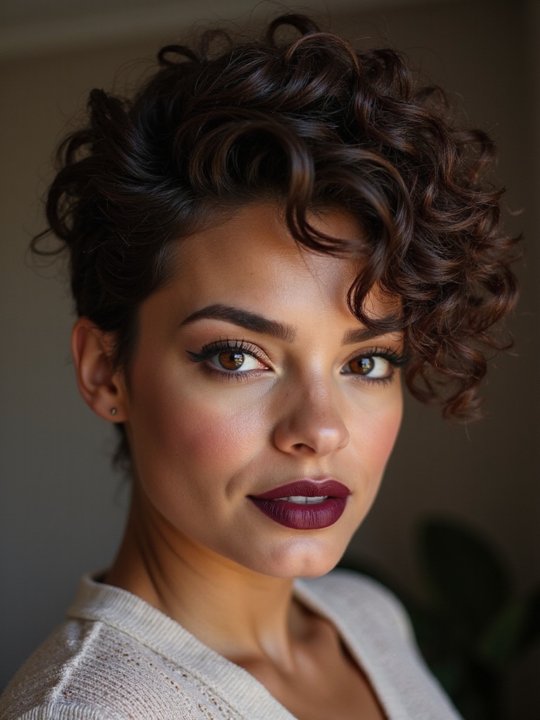 A wash-and-go curly pixie