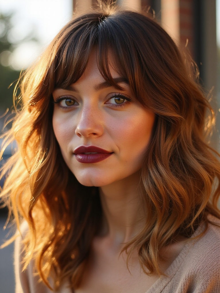 wavy air dried curtain bangs