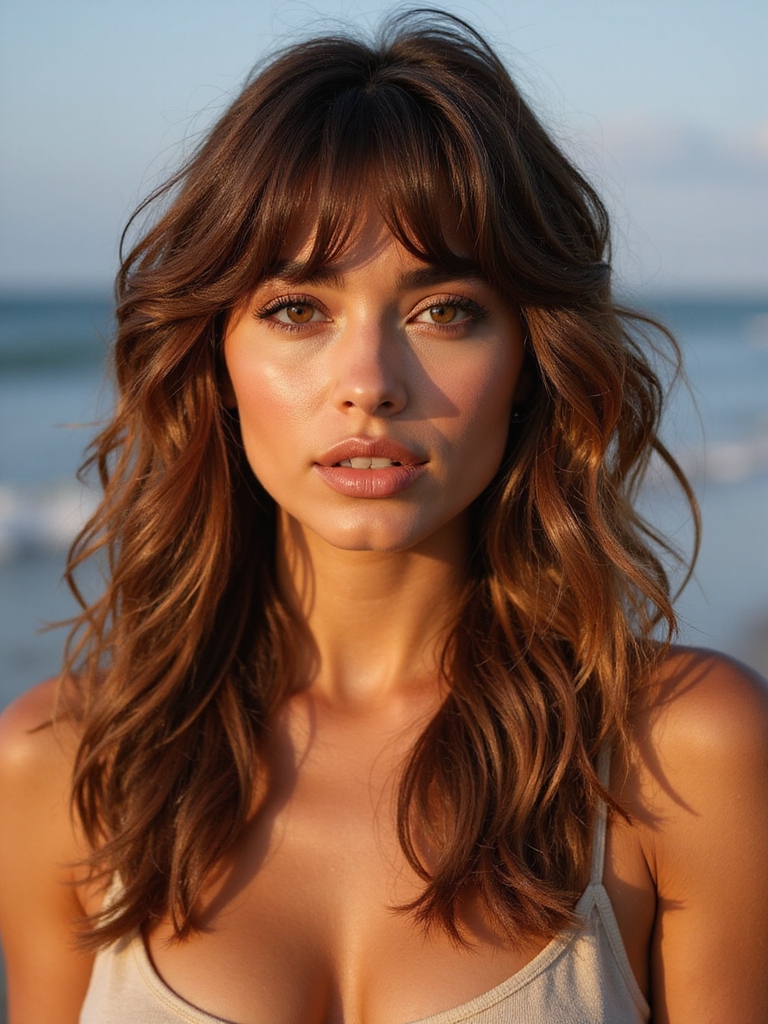 wavy bangs beachy textured layers