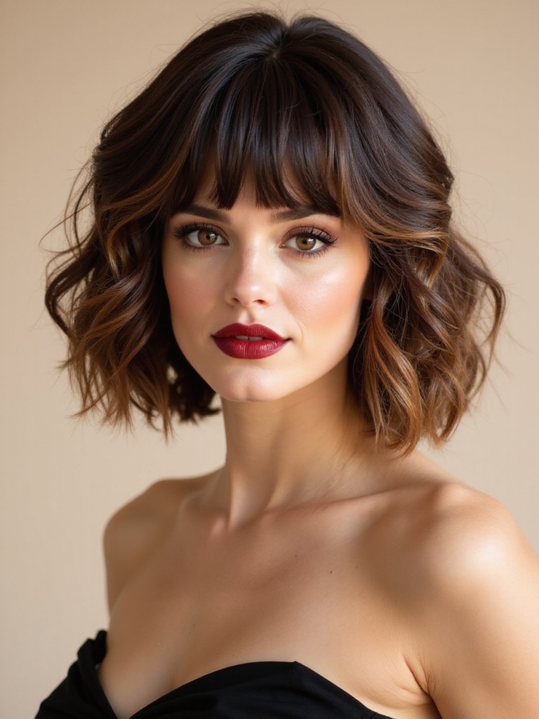A wavy bob with a soft grown-out fringe