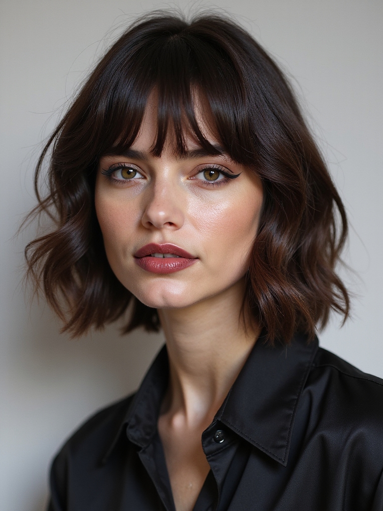 Wavy French bob curved fringe