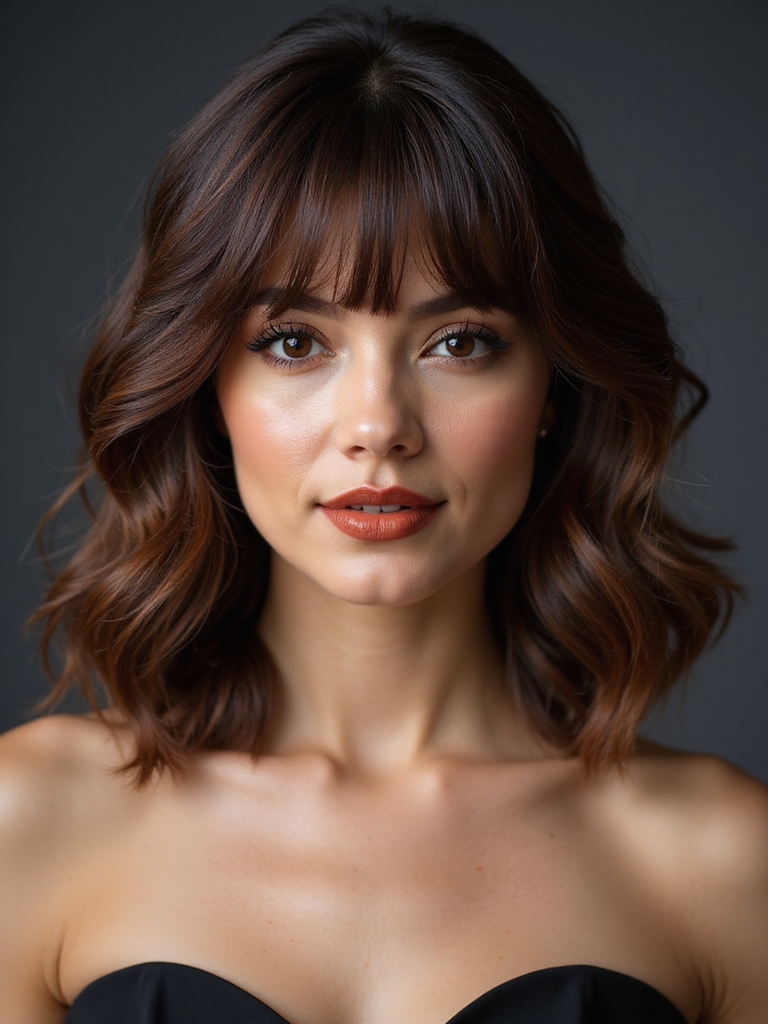Wavy lob curtain bangs