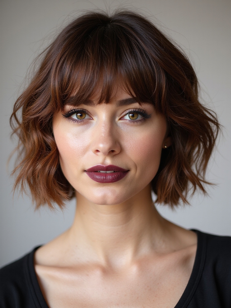 Wavy piecey bangs bob