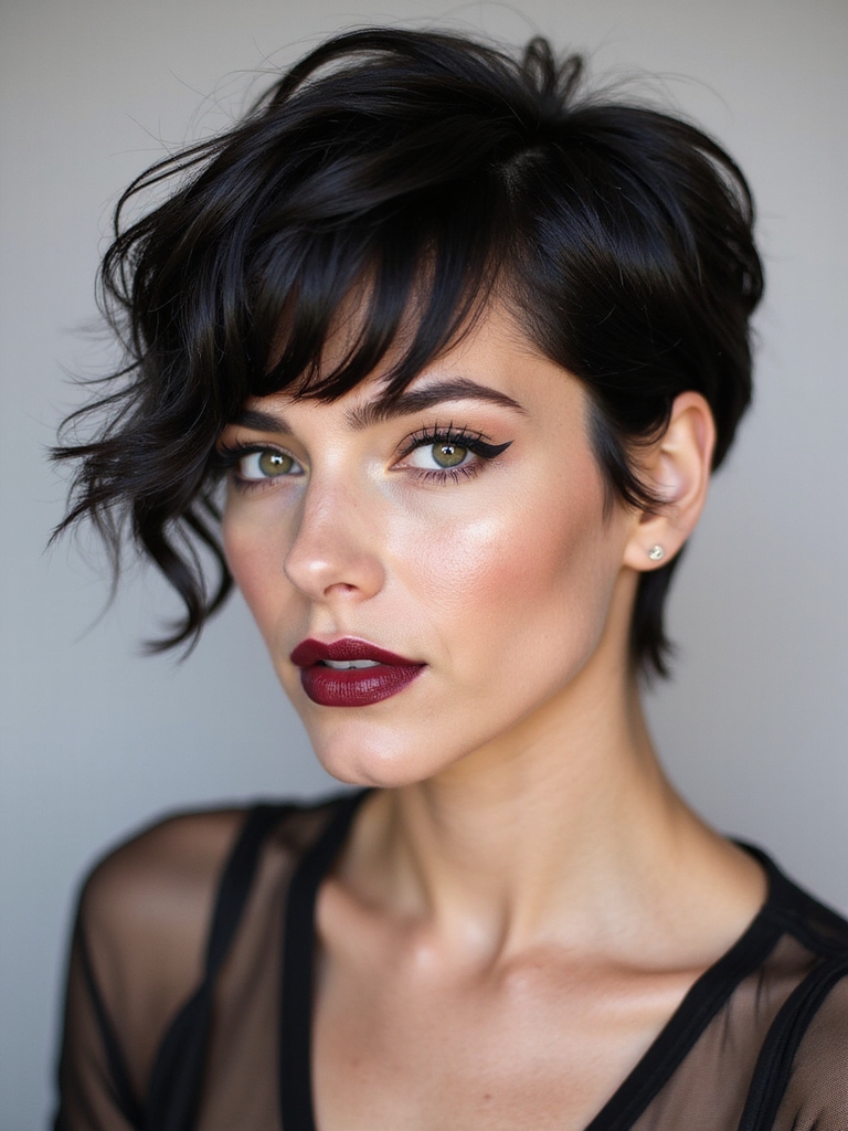 A wavy pixie-mullet with an undercut perimeter