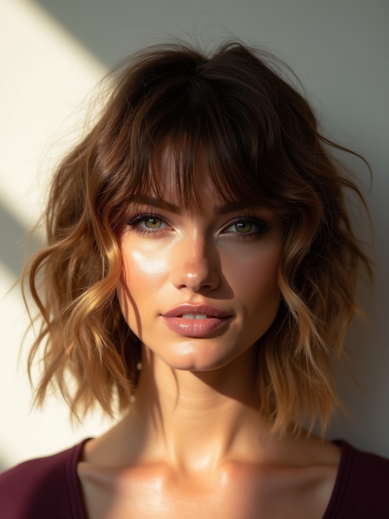 wavy wolf cut feathered fringe