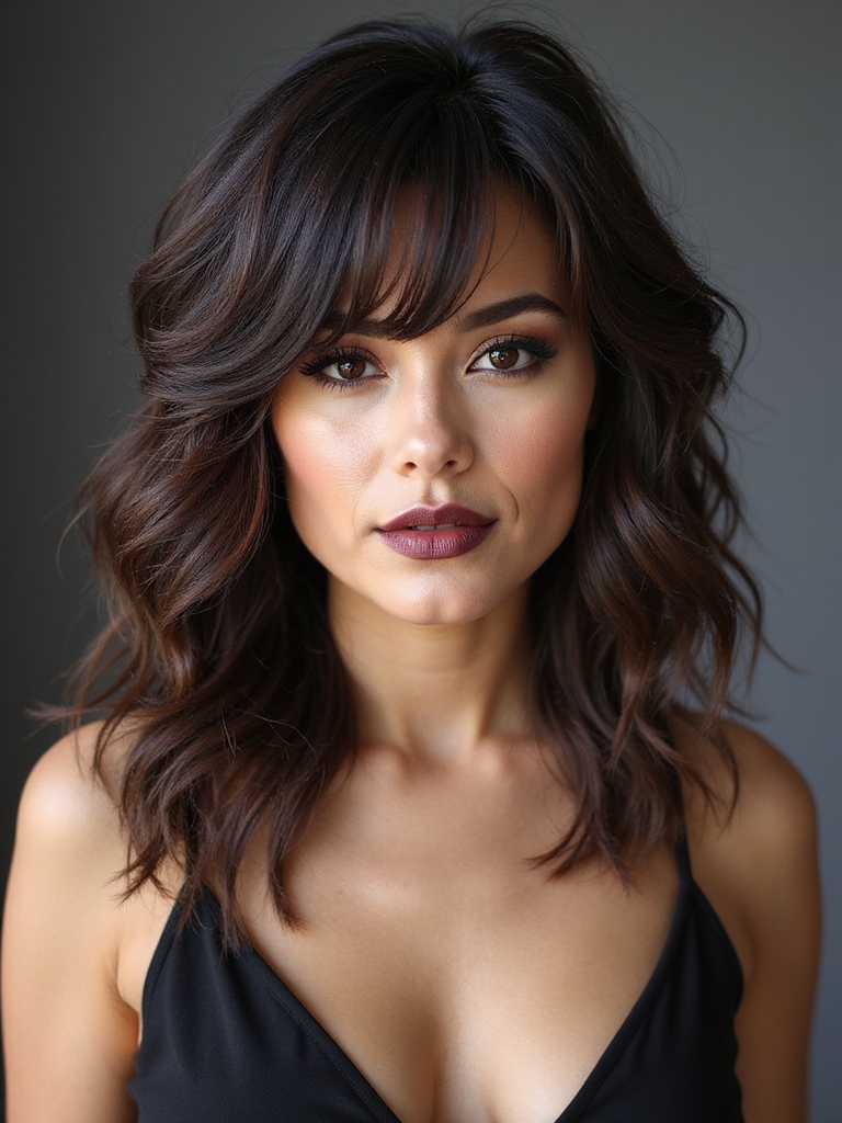 wavy wolf cut with curtain bangs