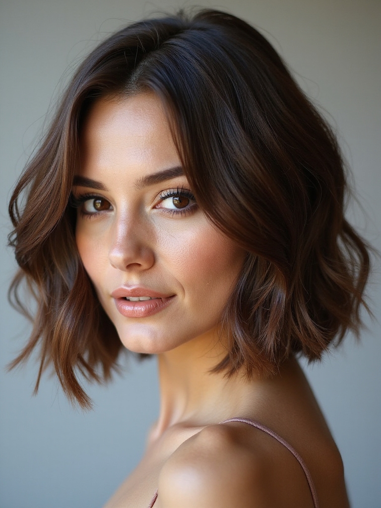 An airy feathered brown bob