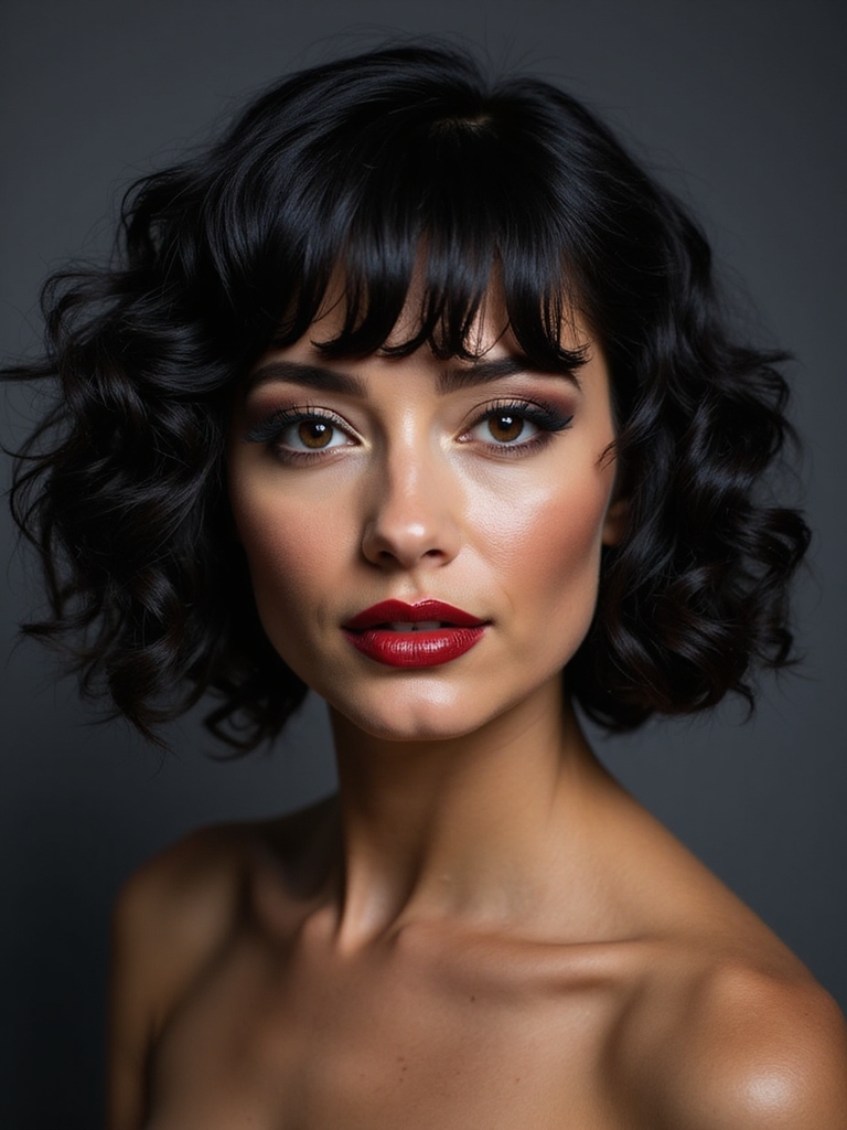 Wet-look curly bob