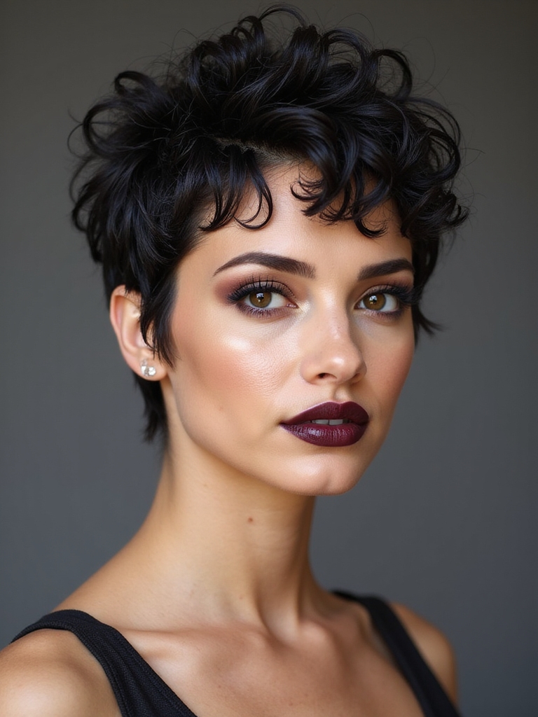 wet look glossy pixie curls