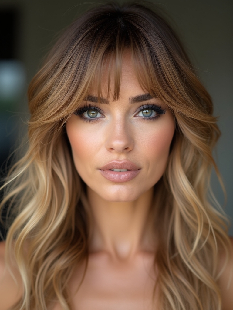 Airy textured layers with eye-skimming curtain bangs