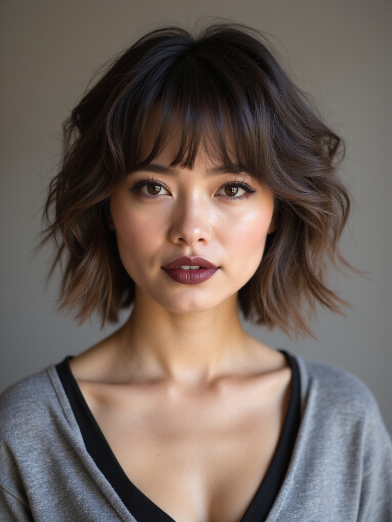 A medium shag with wispy micro bangs