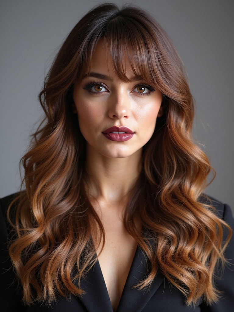 Wispy side bangs long layers