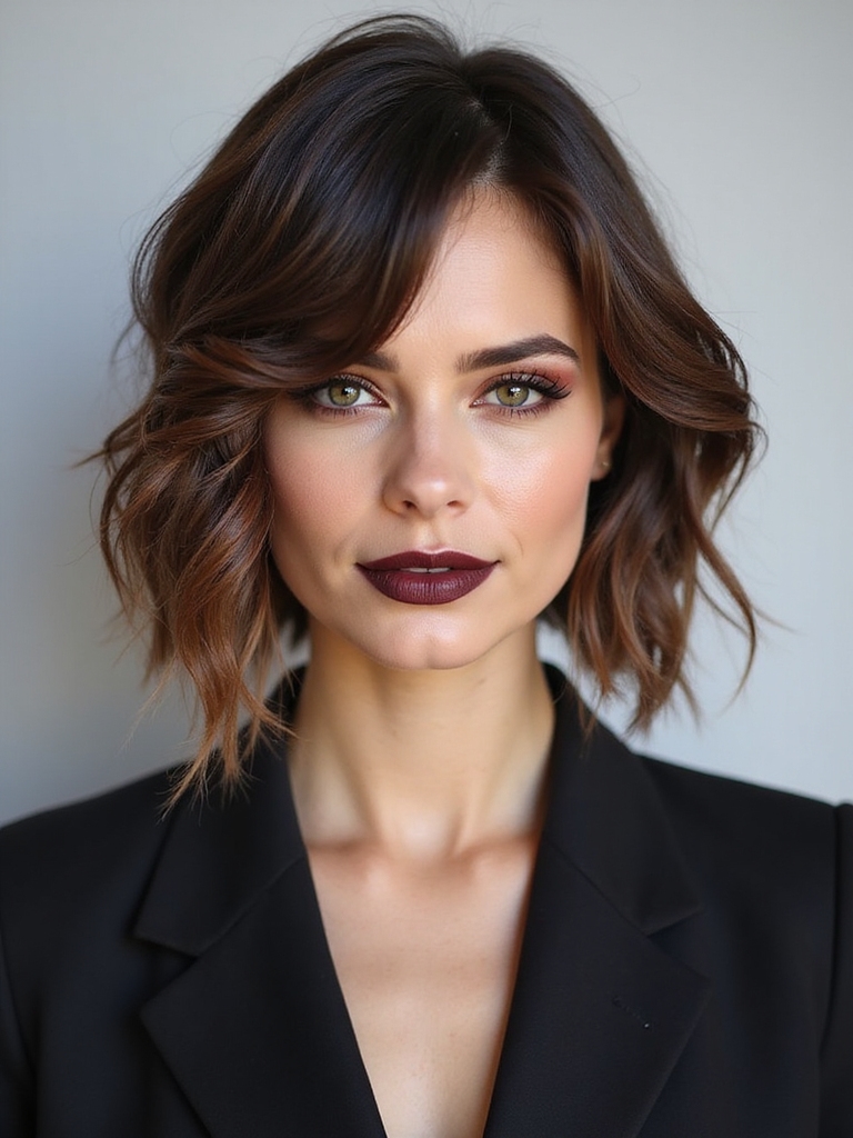 A textured bob with a wispy fringe and soft layers
